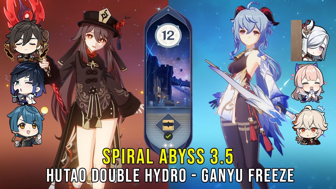 C1 Hutao Double Hydro and C0 Ganyu Freeze - Genshin Impact Abyss 3.5 - Floor 12 9 Stars