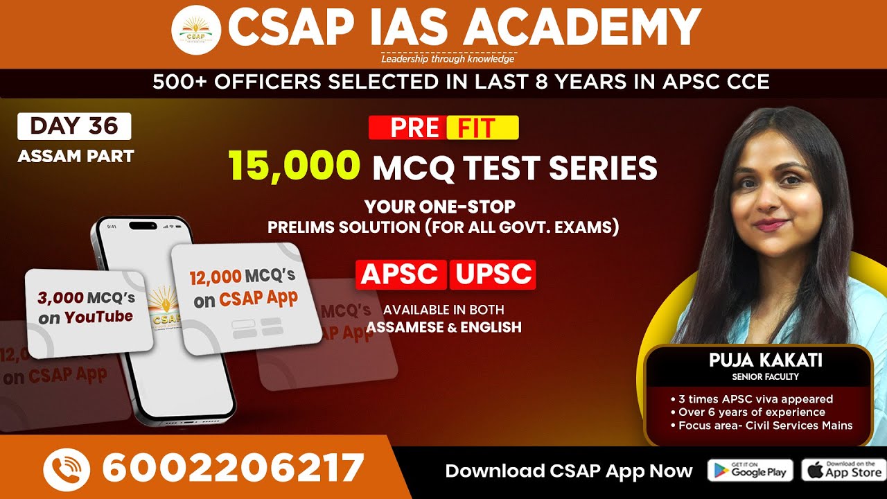 🔴 Day 36 | ASSAM PART  | 15,000 MCQ PRE-FIT Test Series |APSC & UPSC Prelims 2025 |