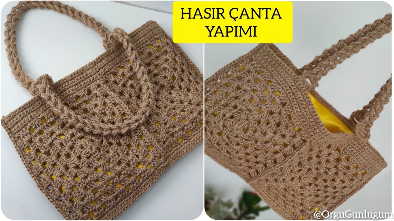 HASIR ÇANTA YAPIMI 🤎Yaz Çantası 🤎 Kolay Motifli Çanta Yapımı 🤎 Crochet bag