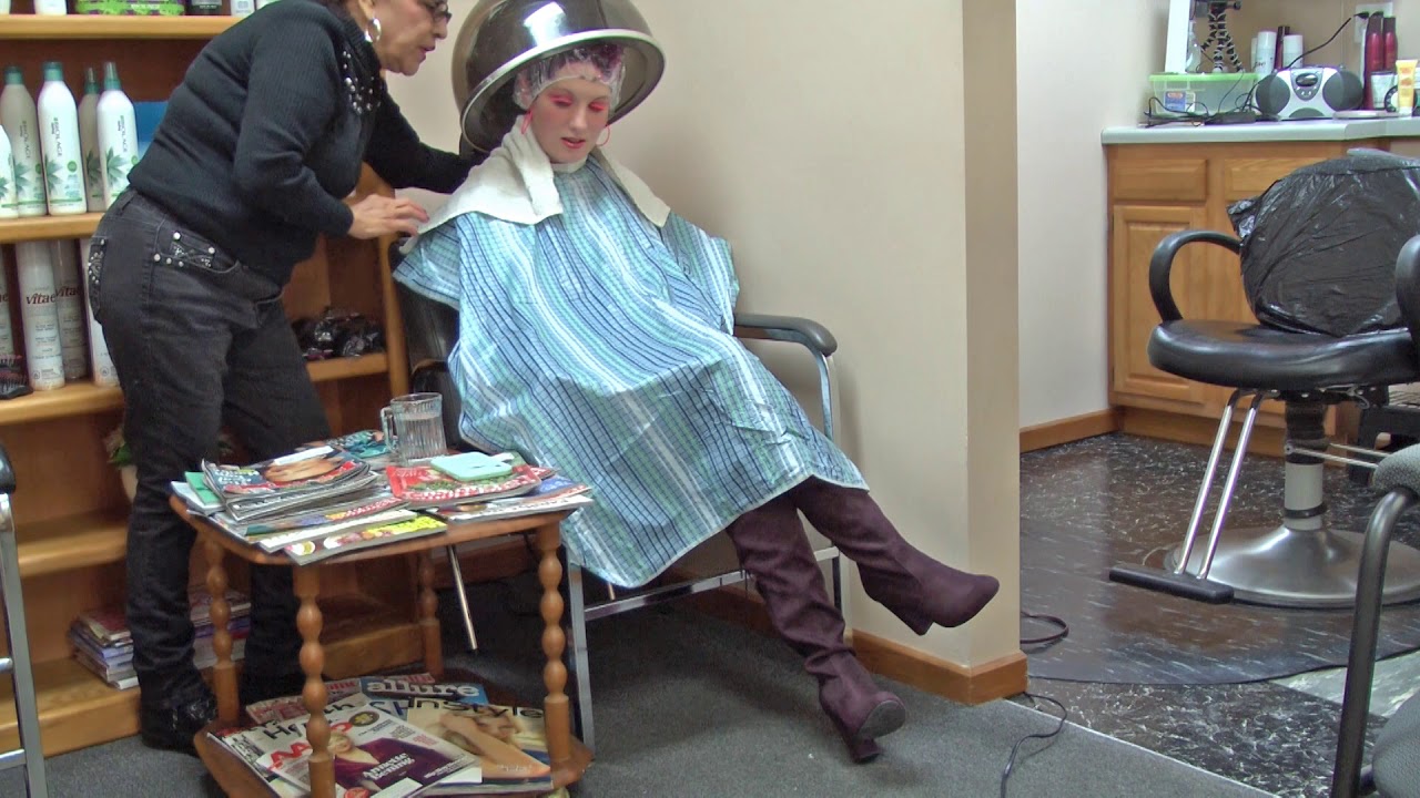 Part 2 - Kat under the salon hair dryer to process hair color