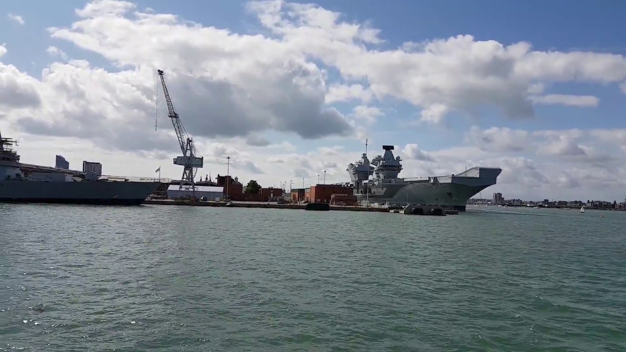 Harbour tour of Portsmouth Historic Dockyard, UK (Inc HMS Queen Elizabeth) (No Audio)