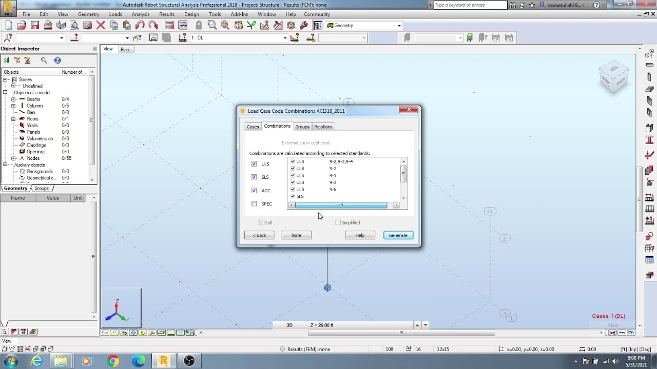 29. Autodesk Robot Structural Analysis professional Tutorials | Automatic Load Combination