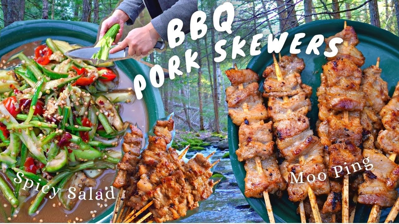 ТАЙСКИЕ СВИНЫЕ ШАШЛЫКИ-БАРБЕКЮ И ПРЯНЫЙ САЛАТ ЛАО ИСАН | МУ ПИН หมูปิ้ง