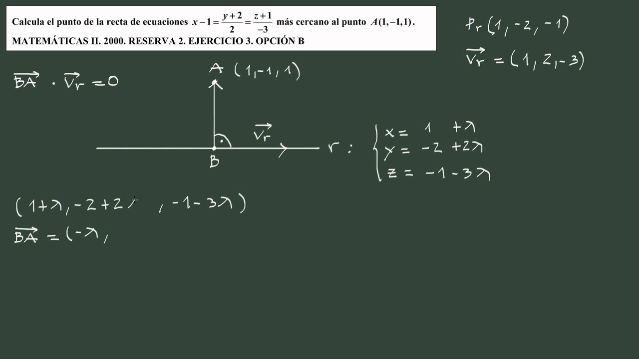 3. Ejercicio 3 PAU geometría: punto de una recta cuya distancia a otro punto sea mínima.