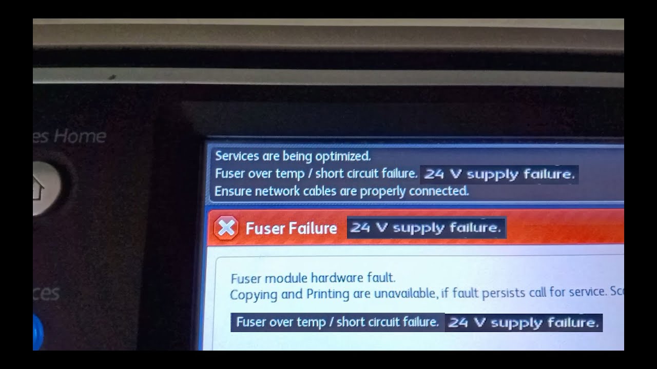 short circuit failure | 24 v supply failure | fuser over temp | xerox photocopier machines