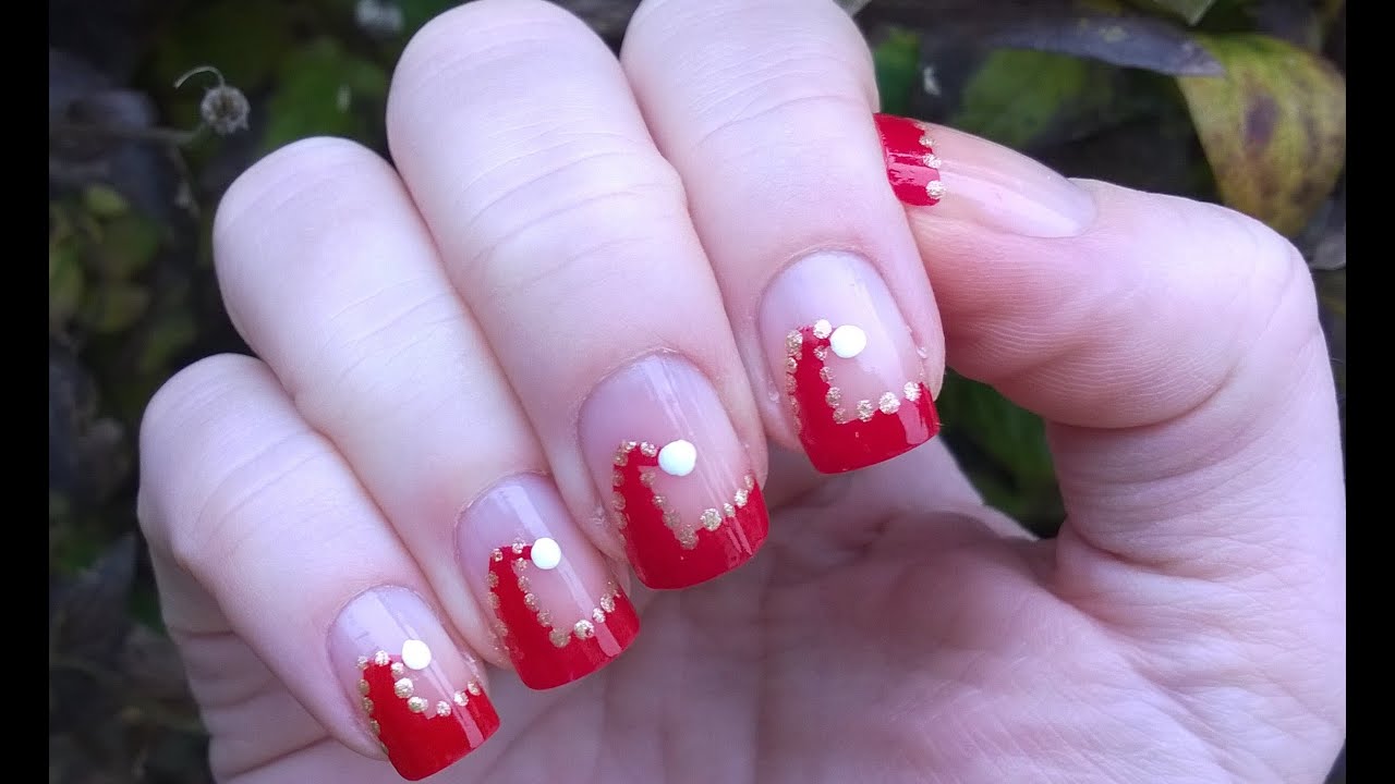 CHRISTMAS NAILS: SANTA HAT French Manicure Nail Art Design Step By Step