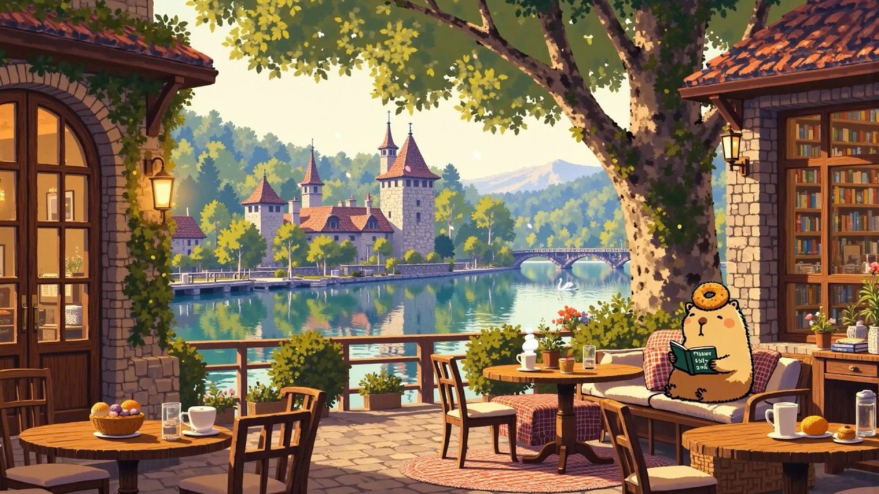 Relaxing Lakeside Coffee Shop Ambience with Cafe Lofi Chill 🌿 Lofi Deep Focus to study/work/relax