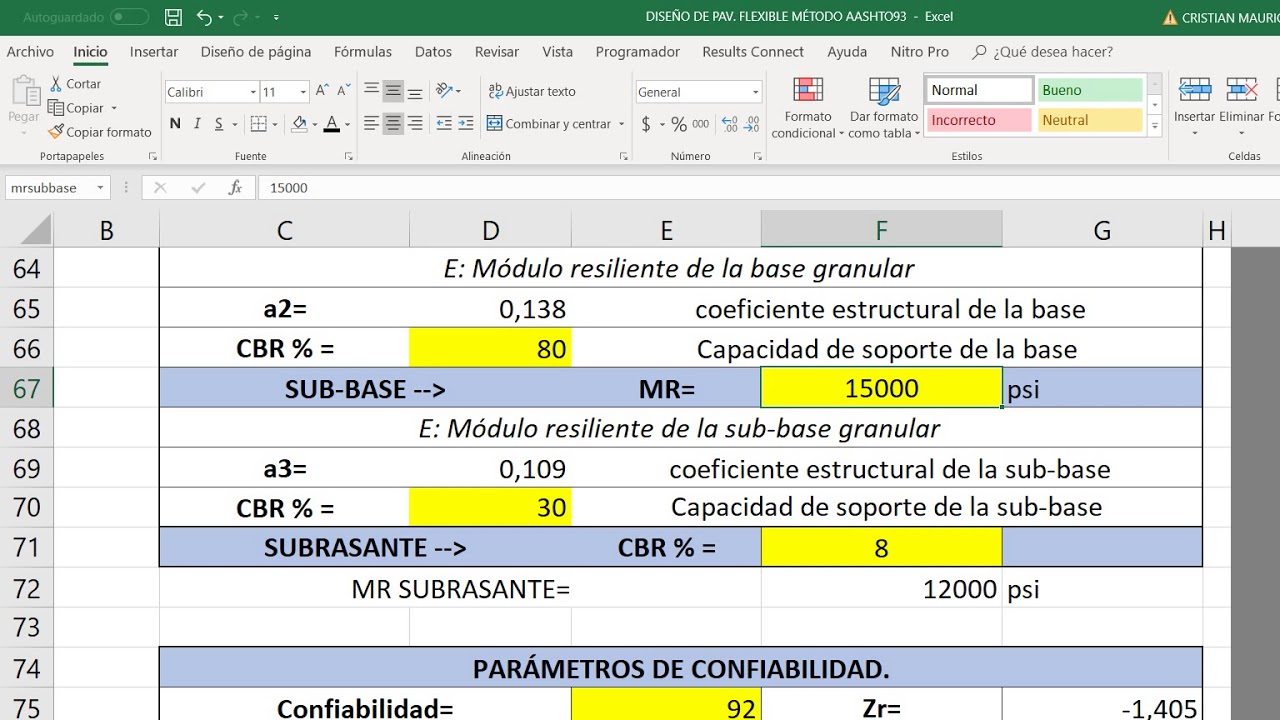 DISEÑO DE PAVIMENTO FLEXIBLE POR EL MÉTODO AASHTO93 EN EXCEL