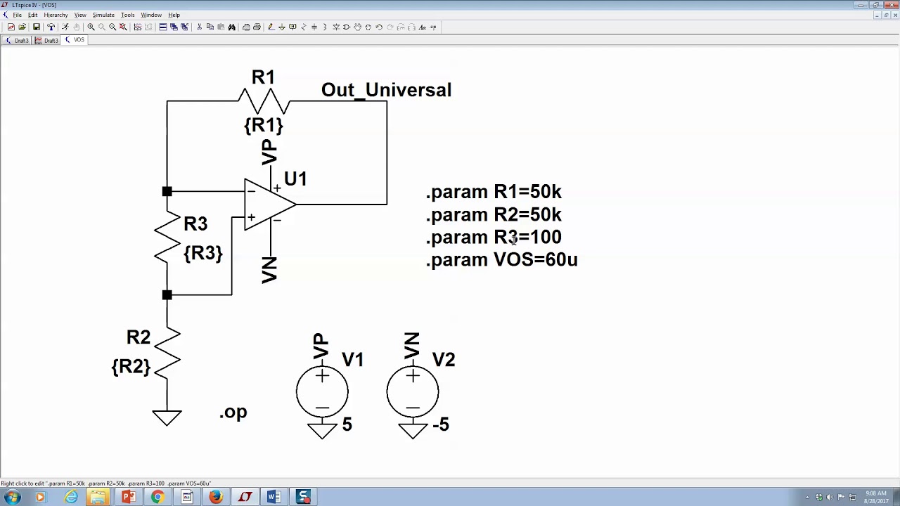 Simulate VOS iwth LTspice Universal OPAMP