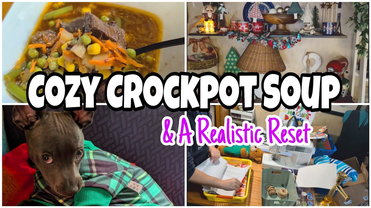 MESSY HOUSE RESET • Cozy Cleaning on a Chilly Day • CROCKPOT DINNER and Christmas Vibes 🎄