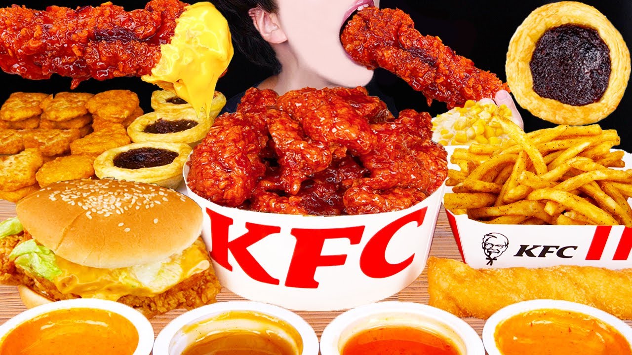 ASMR KFC CHICKEN BURGER FRIED CHICKEN NUGGETS FRIES CHOCOLATE TART MUKBANG 먹방 咀嚼音 ayam EATING SOUNDS