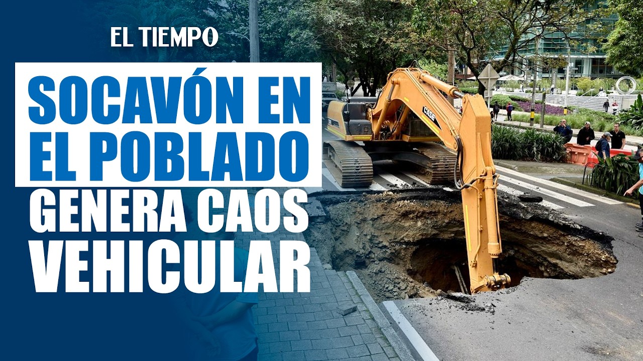 Cierre vial producto de un enorme socavón en una vía en Medellín