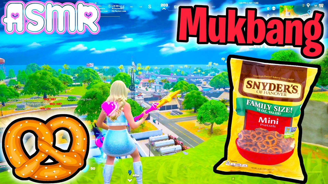 ASMR Gaming 🍀 Fortnite Pretzel Crunchy Mukbang Eating Spectating + Relaxing Whispering 🎧