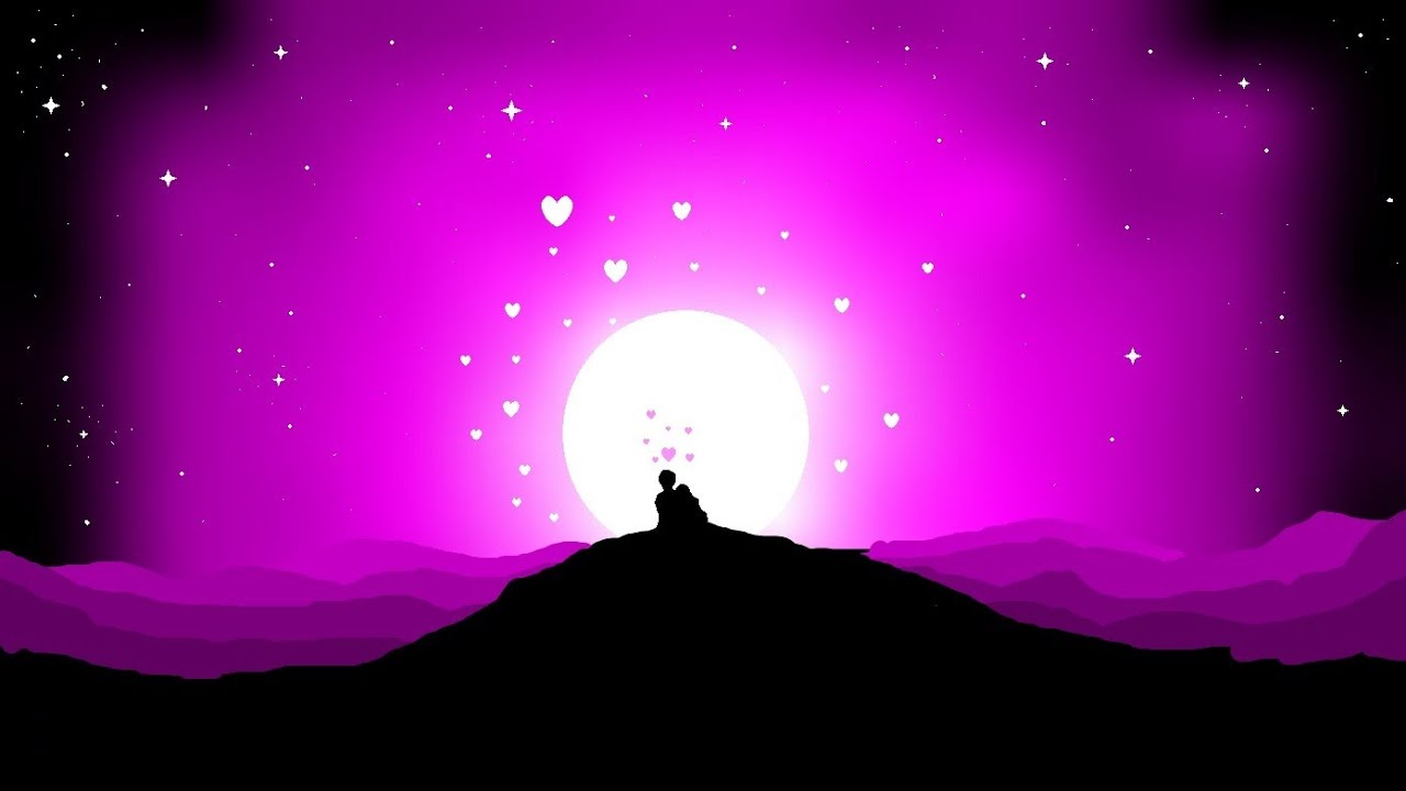 Ms Paint Scenery drawing | Romantic Night Sky 💜 | Couple Love Status | Aesthetic Moon Background