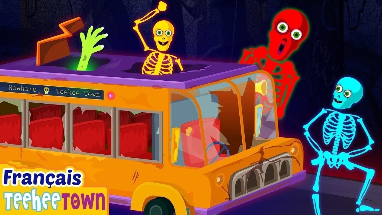 💀🚌 Cinq squelettes à bord du bus ! Une balade effrayante pour Halloween pour les enfants 👻