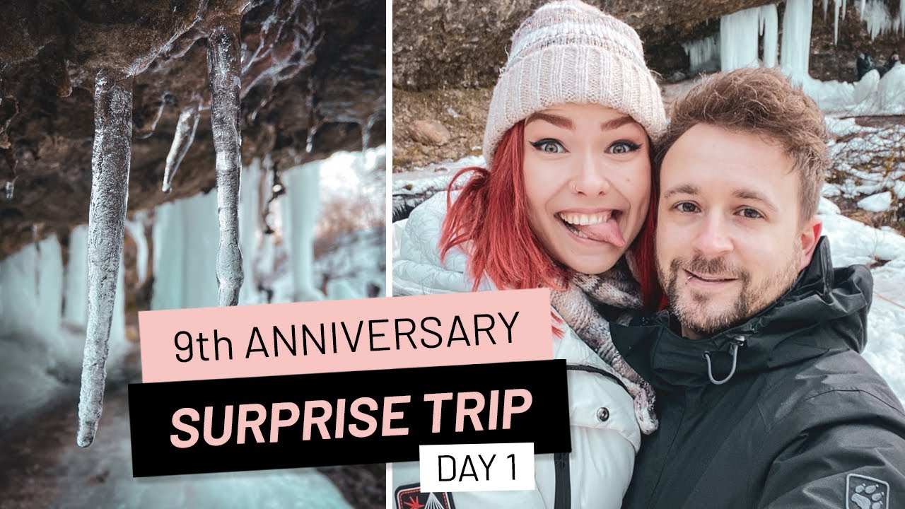 9th Anniversary Surprise Trip: Frozen Waterfalls Šikľava skala, Slovakia (Couple Vlog)