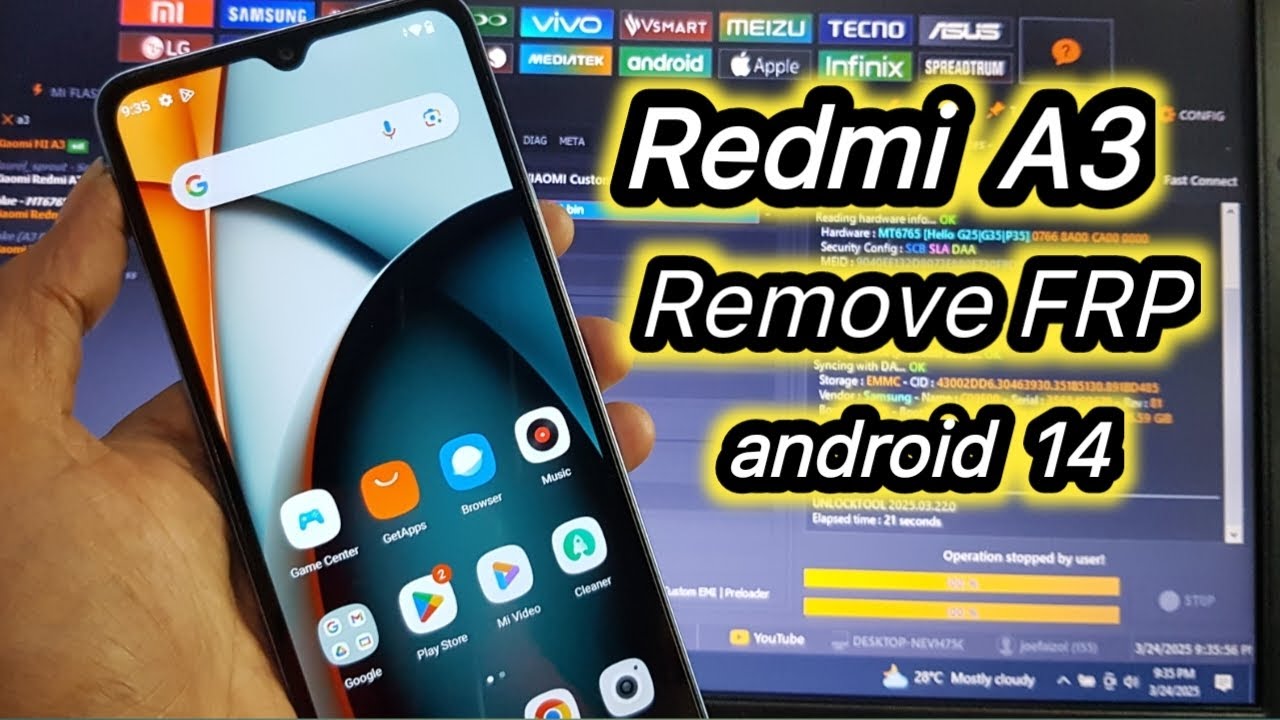 Redmi A3 Android 14 Remove Google Account / Redmi A3 FRP Bypass New Security By Unlocktool One Click