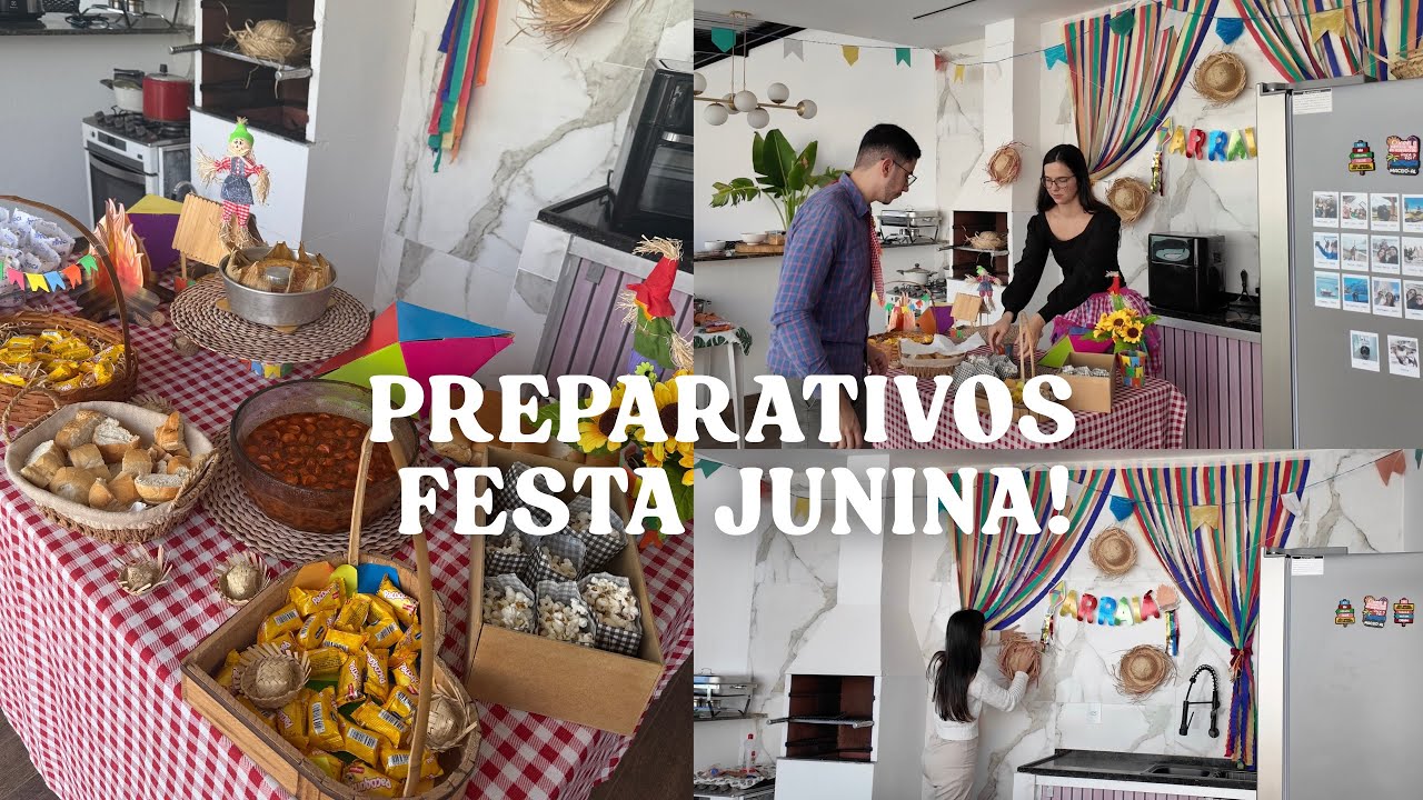 Festa Junina em Casa 🎉 Preparativos, Decorei tudo, fiz bolo de milho, caldo de mandioca e feijão 🍲🌽