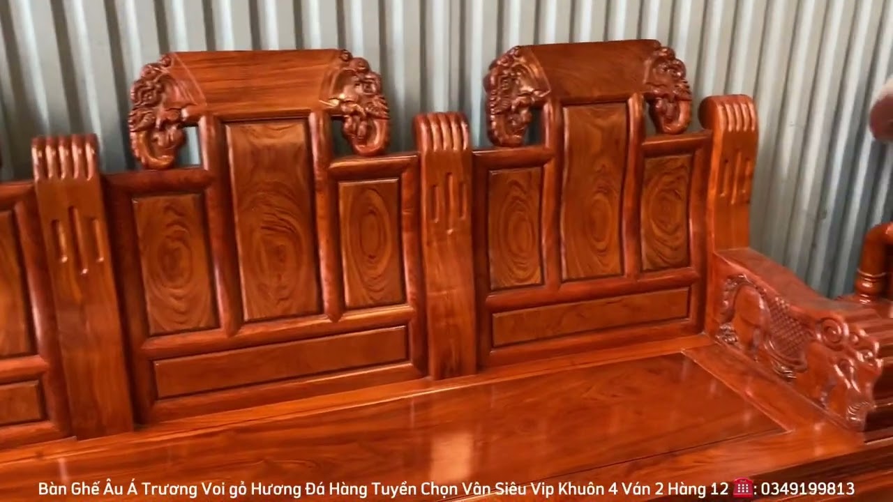 Bàn Ghế Âu Á Trương Voi tay đặc gỗ Hương Đá Hàng Vip Khuôn 4 Ván 2 | Siêu Đẹp