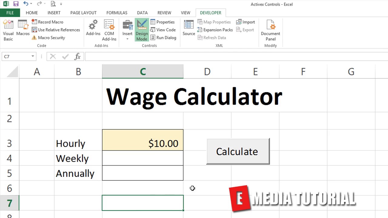 Microsoft Excel Visual Basic for Aplications  VBA  Tutorial 24    Button Click   Wage Calculator  ✓