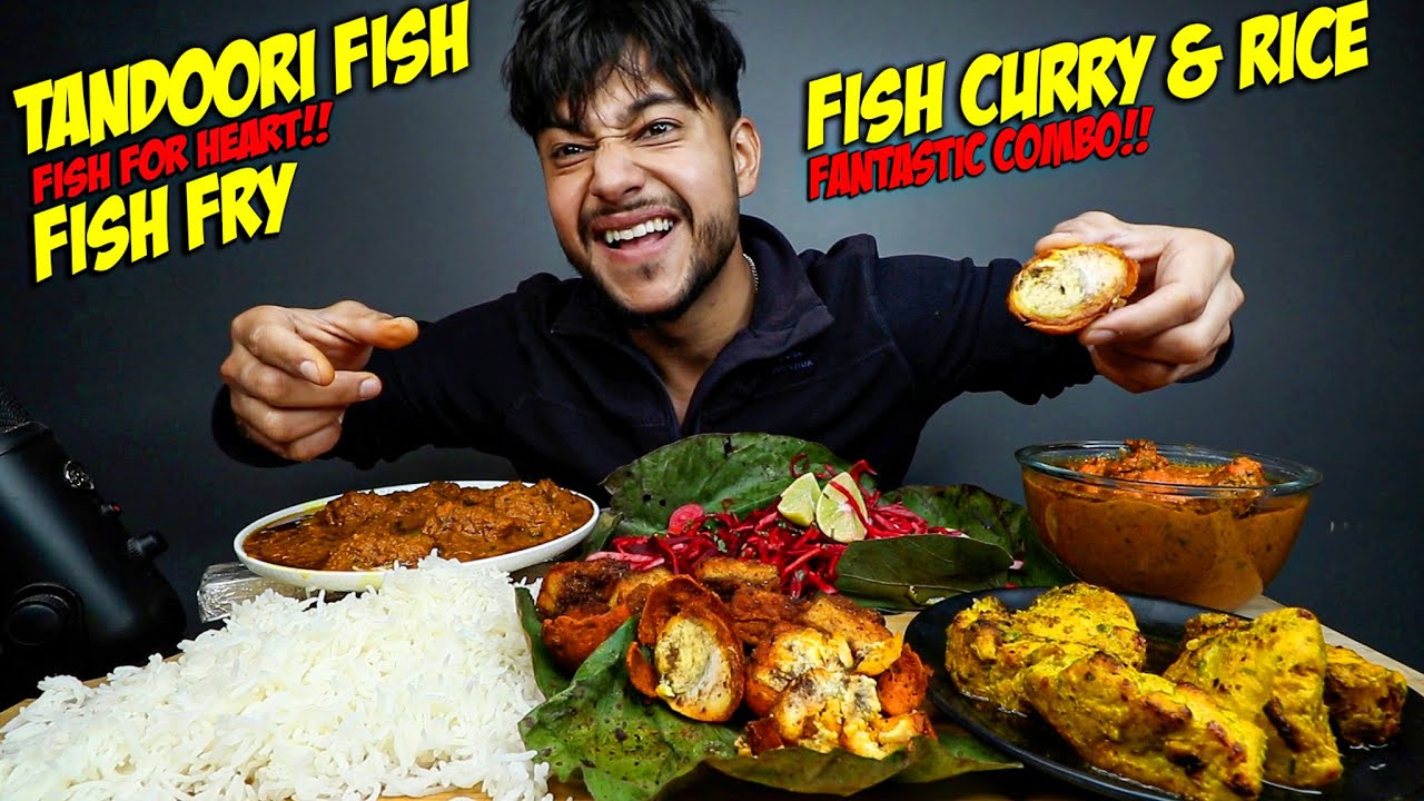 SPICY Tandoori Fish, Fish Fry and Fish Curry with Rice Challenge | Mukbang | Praveen Salal