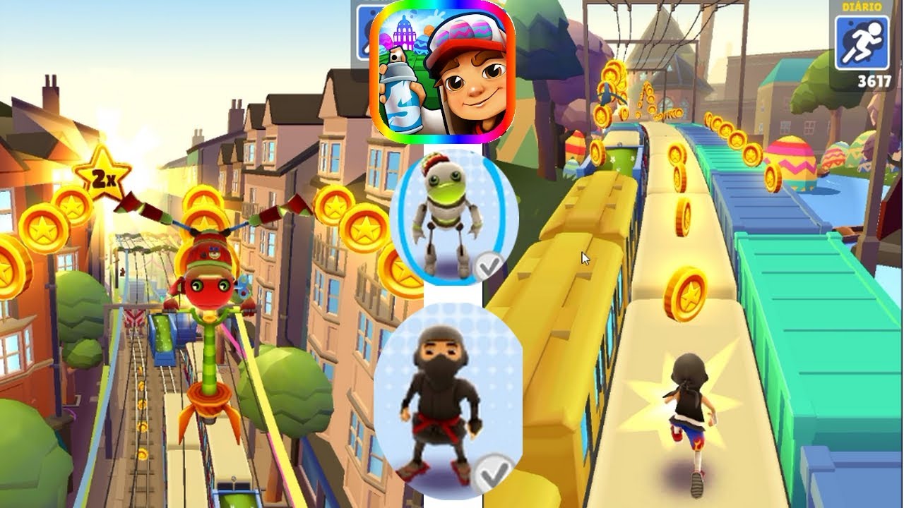 jogo de saltar sobre os trens, Subway Surfers, joguinho de escapar do inspetor rabugento, crianças