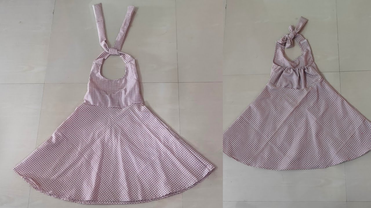 Halter frock with back elastic/Full Circle umbrella frock with halter neck design cutting& stitching