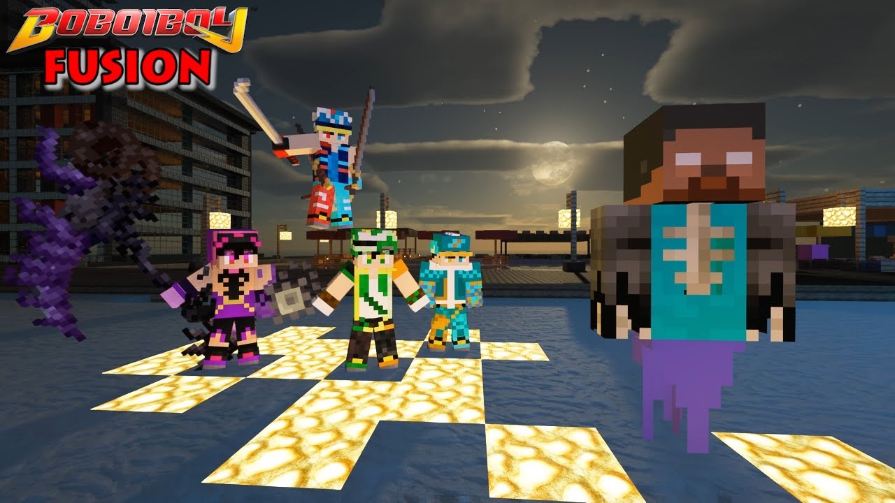 BoBoiBoy Elemental Fusion Melawan Ender Dragon Herobrine - Minecraft BoBoiBoy & Upin Ipin Mod