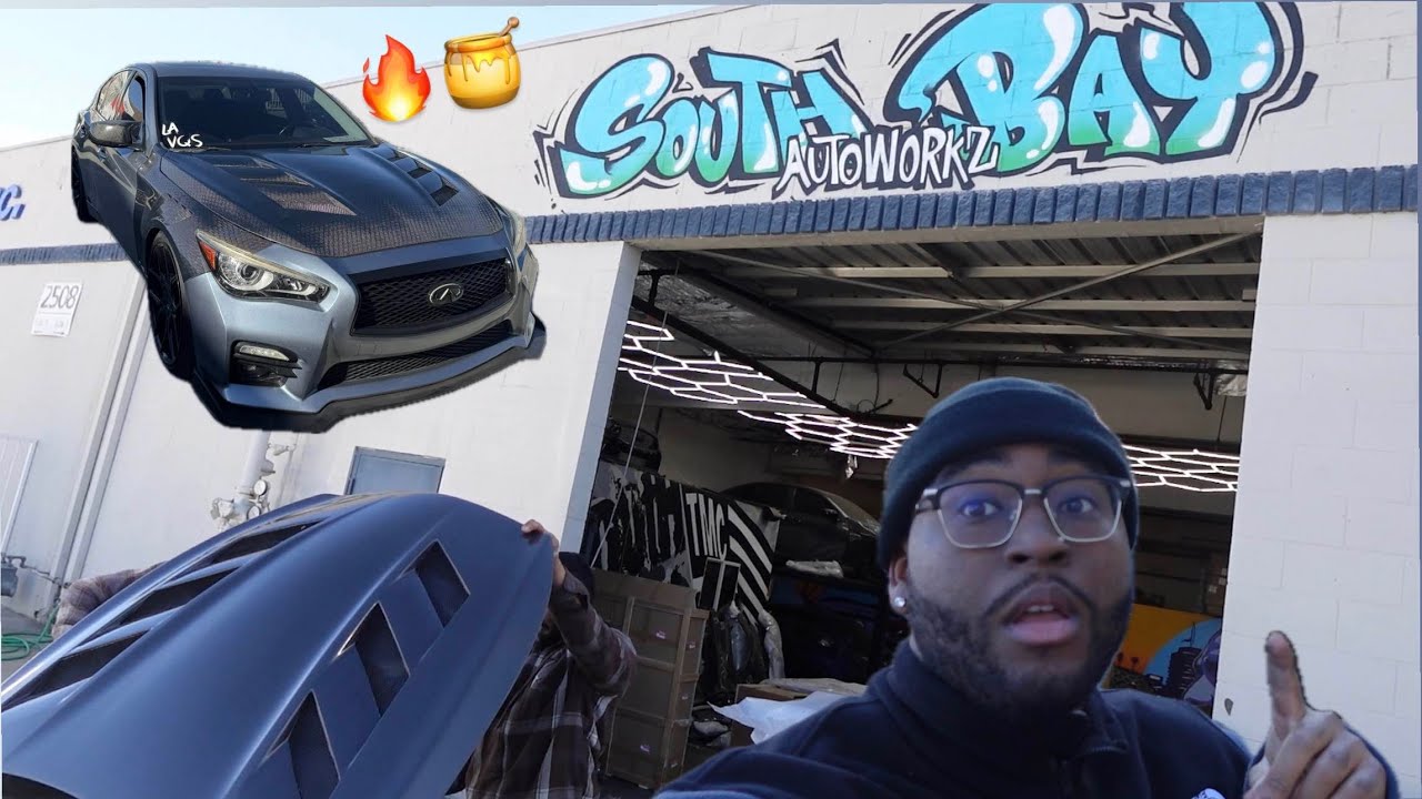 MY INFINITI Q50 3.7 GETS AN AMS HONEYCOMB CARBON HOOD!! | FROM SOUTHBAYAUTOWORKZ