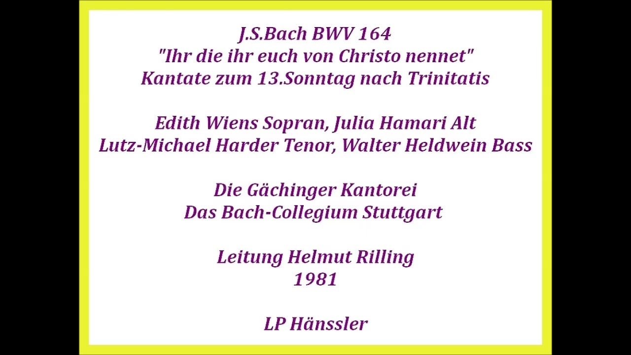 Bach Kantate BWV 164 Ihr die ihr euch von Christo nennet, Helmut Rilling 1981 LP Hänssler
