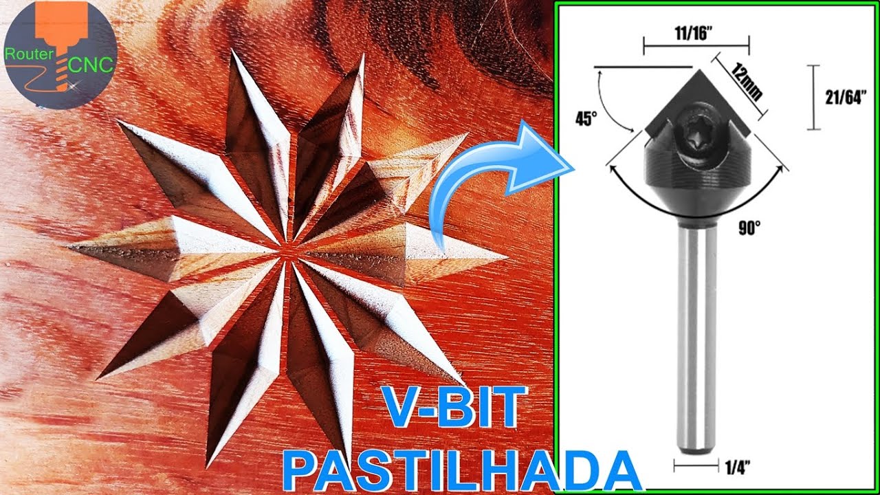 Fresa V-bit 90° pastilhada, teste na CNC Router / Carving Deep with a V-Bit