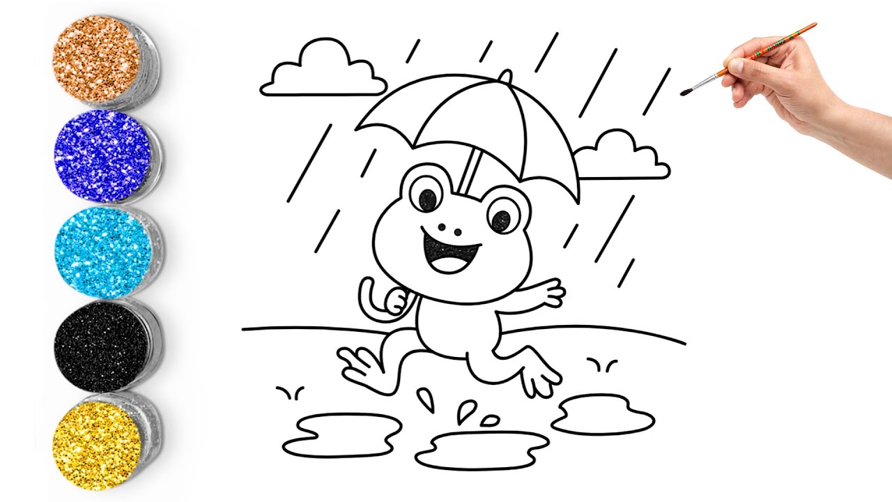 Милый рисунок лягушки 🐸☔ | Простой рисунок и раскраска для детей на тему дождливого дня | Пошагов...