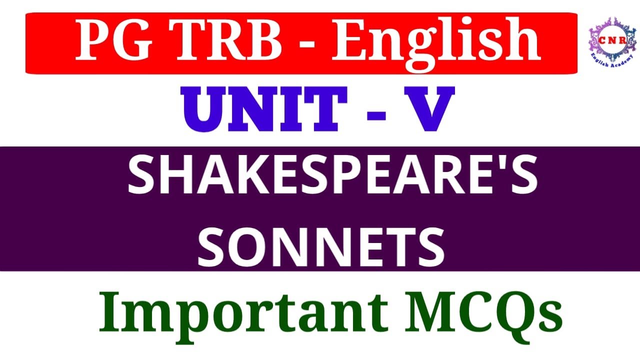 PG TRB English | New Syllabus | UNIT 5| Shakespeare's Sonnets | Important MCQs