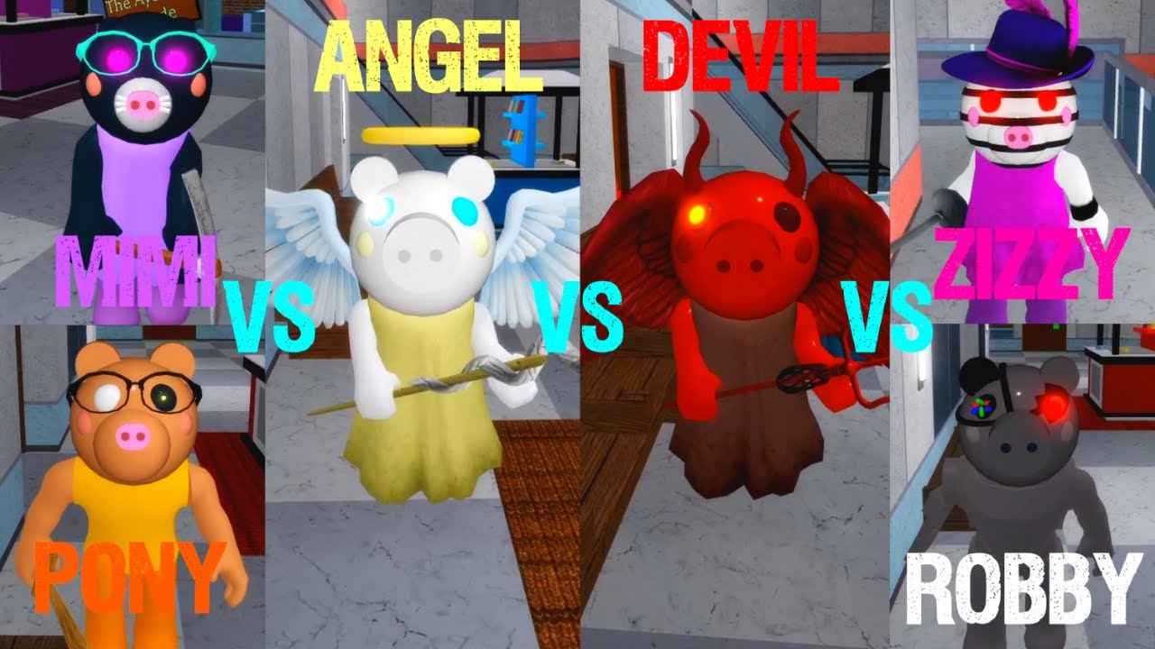 MIMI vs PONY vs ANGEL vs DEVIL vs ZIZZY vs ROBBY ROBLOX PIGGY 로블록스피기 미미vs포니vs엔젤vs데빌vs지지vs로비