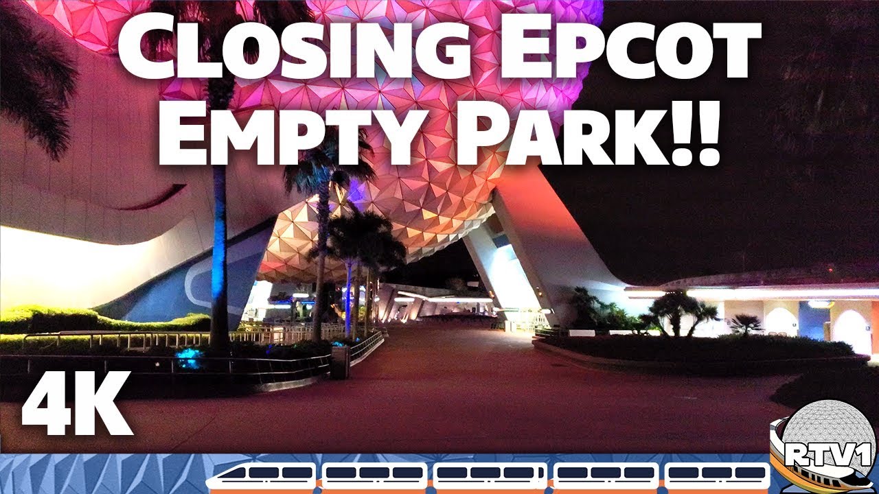 Closing Epcot - Empty Park Relaxing Stroll 4K Low Light | Walt Disney World 2019