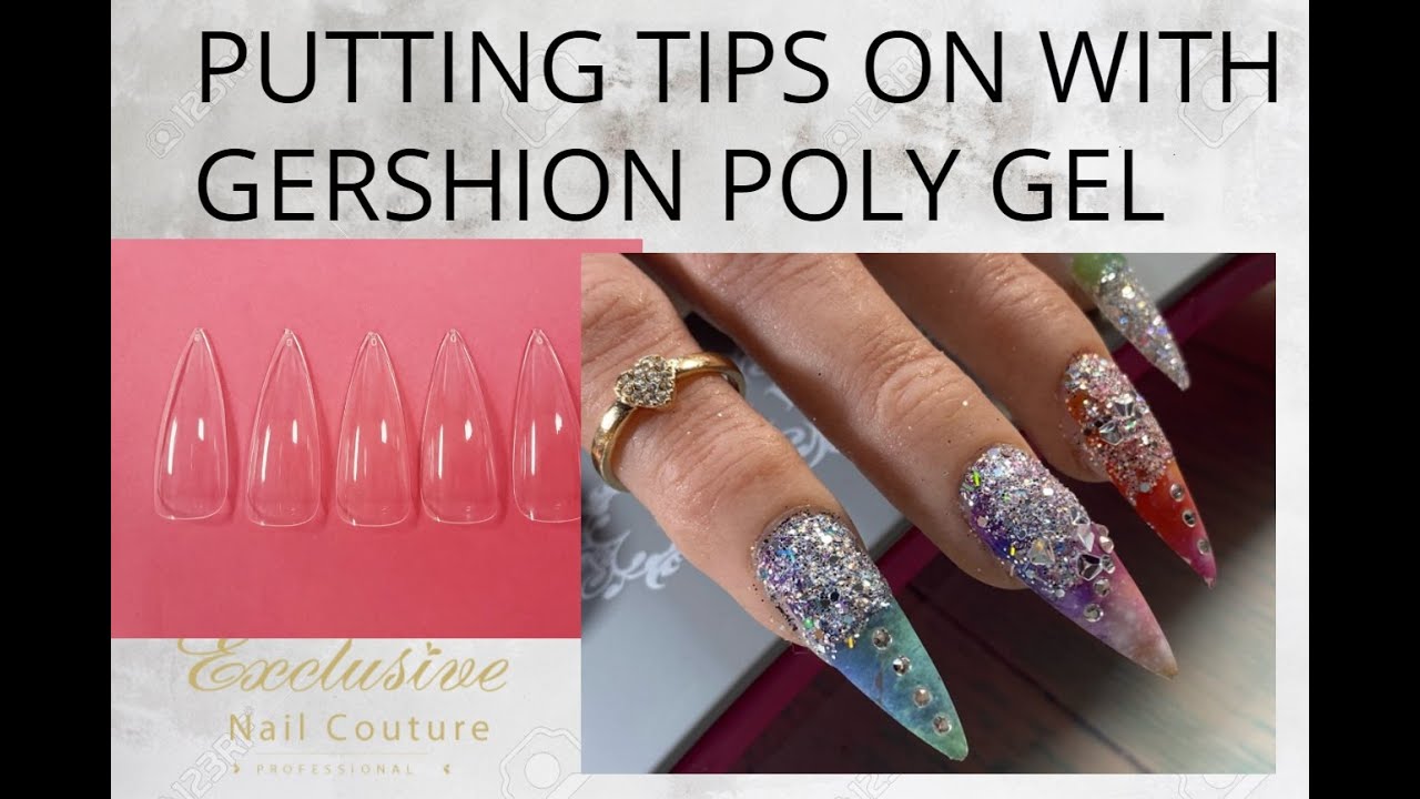 Applying Enail Couture 1,2,3 Almond/Stiletto Tips With Gershion Clear Poly Gel & Design