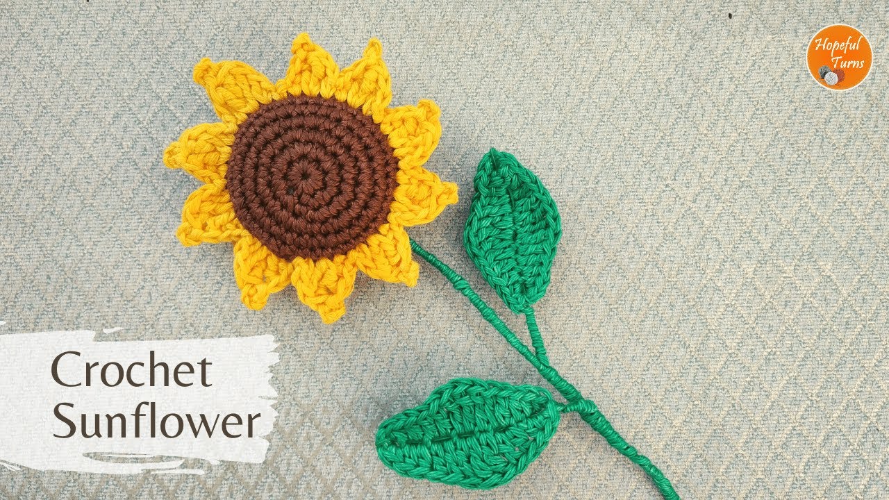Crochet Sunflower | Easy Crochet flower for Bouquet with crochet leaf and stem - Beginner friendly