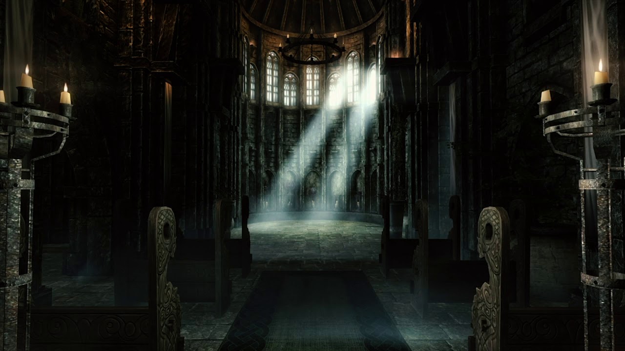 Skyrim - Temple Of Divines Ambiance (bells, torches, white noise)