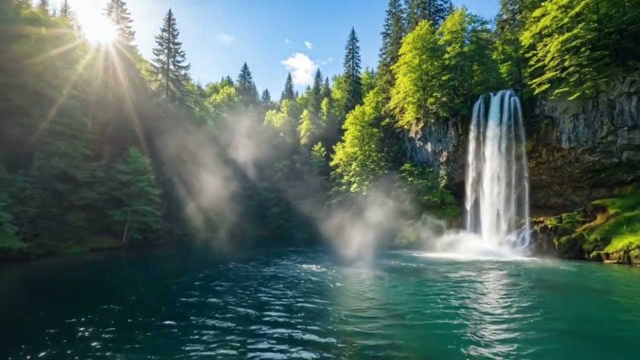 Waterfall Serenity with Beautiful Birds – Relaxing Piano & Guitar Sleep Music
