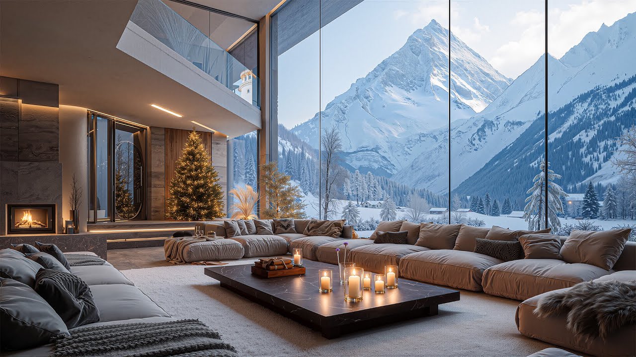 Soothing Jazz & Winter Mountain Luxury Apartment For Relaxation - Warm Jazz Background For Christmas