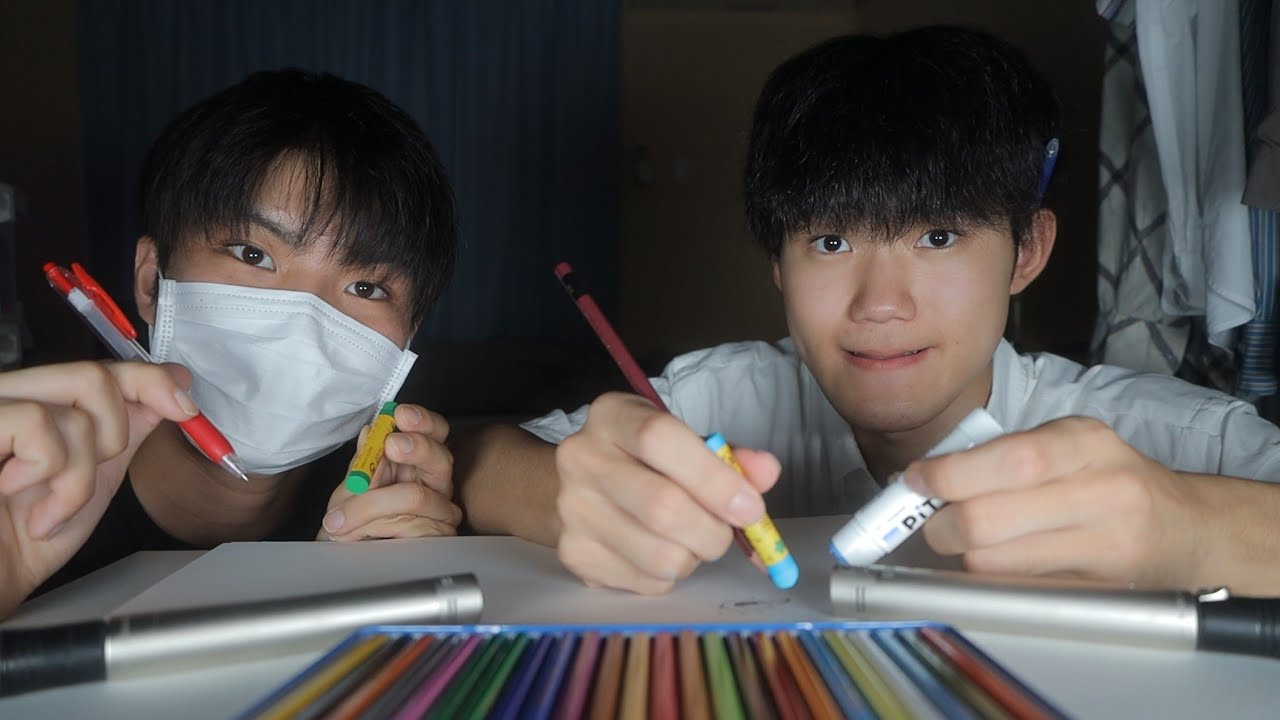 【ASMR】ふたりで左右同時に書く音✏️✂【SUB】Writing Sound from both Left and Right