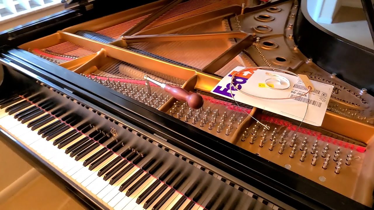 Steinway B: Установка басовых струн, ремонт демпфера и многое другое...
