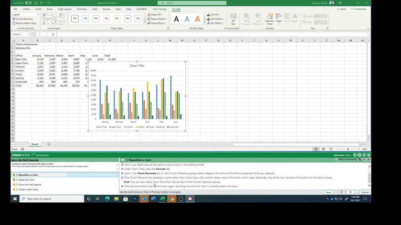 Excel Lesson 6b Moving and Resizing Charts