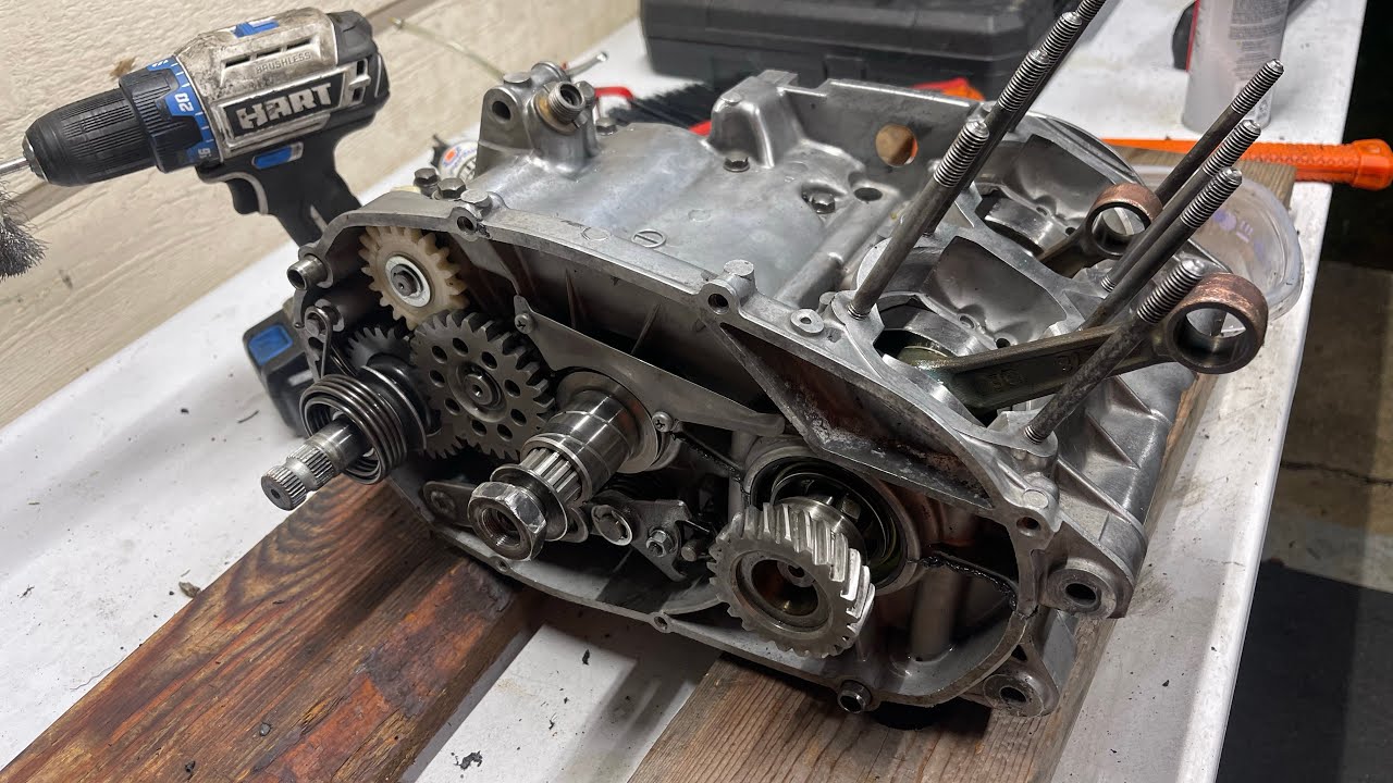 1973 Yamaha RD350 engine reassembly part one. Starting to look like a motorcycle again.