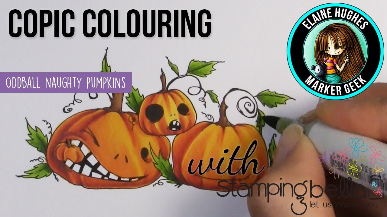 Copic Colouring Stamping Bella 2018: Oddball Naughty Pumpkins rubber stamp set