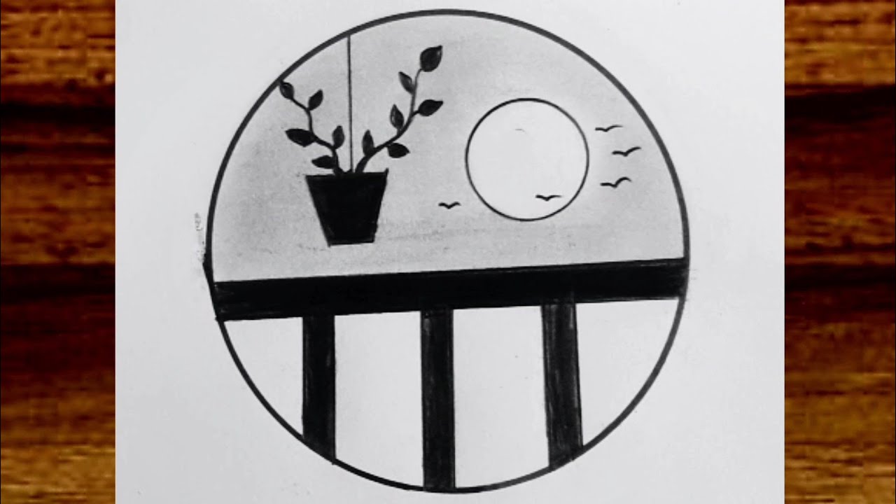 Easy circle scenery drawing /Easy drawing ideas for beginners/ How to draw pencil sketch drawing