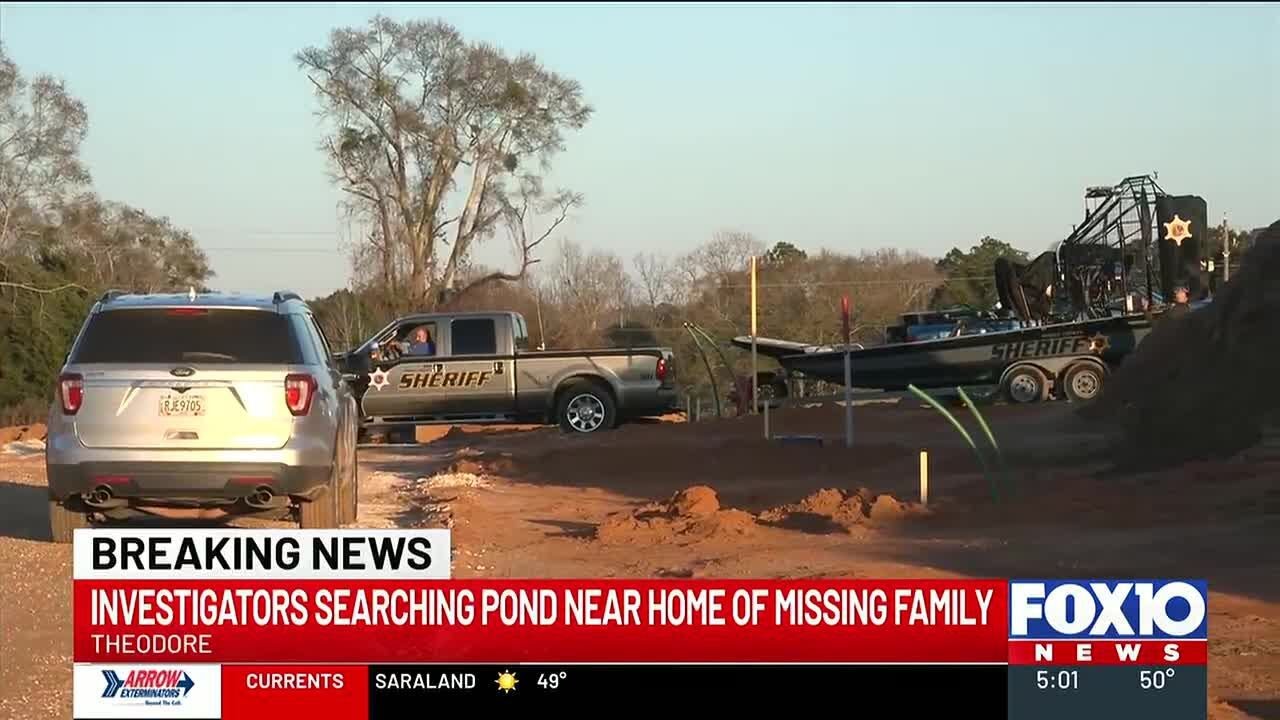 Investigators search pond for missing Theodore family