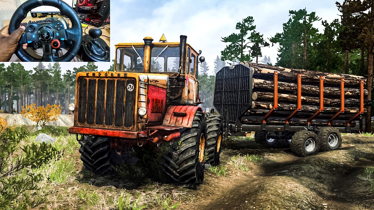 Kirovets K-700 Log Hauling in MudRunner with Steering Wheel