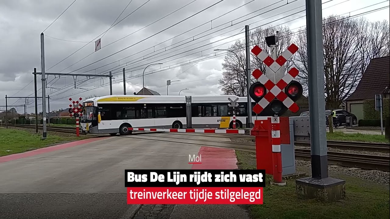 Lijnbus rijdt zich vast op spooroverweg in Mol