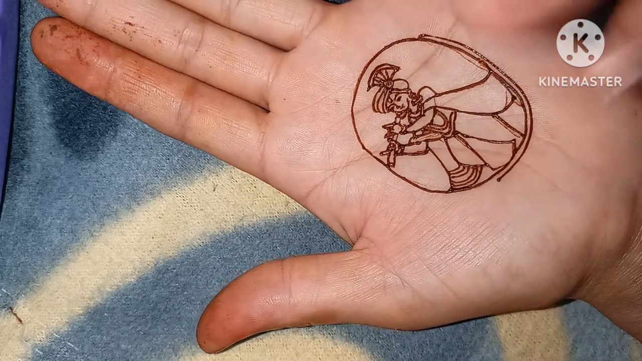 how to draw mini kanhaji on palm step by step|||full kanhaji henna figure on palm
